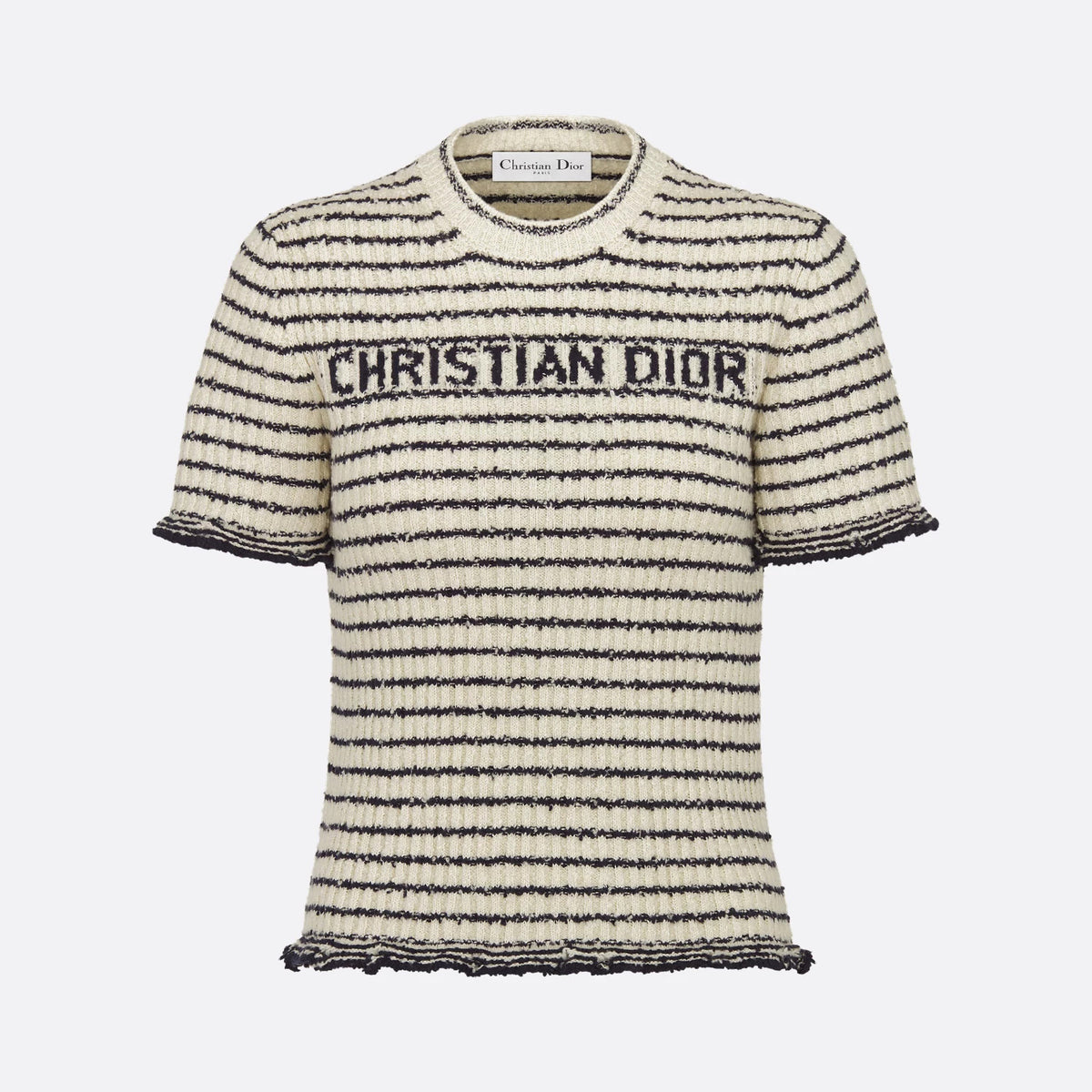 DIOR Women's Summer Logo Letter Printed Striped Round Neck Knit Short Sleeve T-Shirt #74843