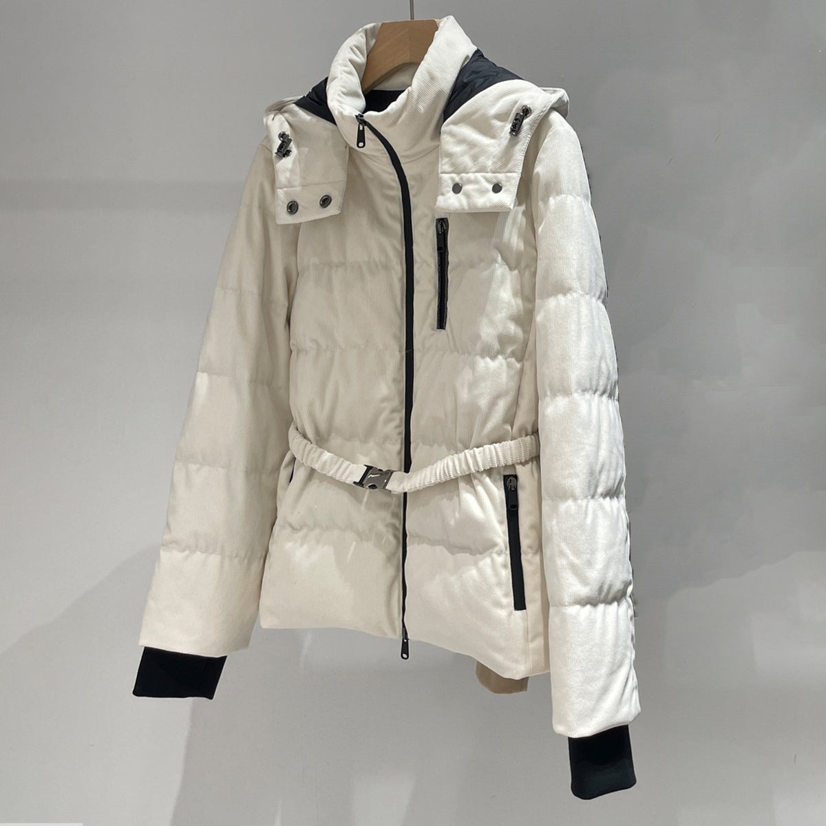 Brunello Cucinelli Women's Fall And Winter Waist Thin With Belt Ski Series Cotton Down Jacket Hooded Removable Goose Down Jacket Coat Ngvp #2448