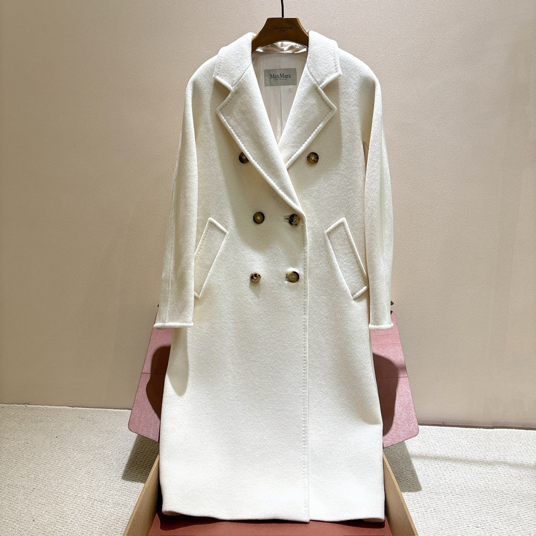 MaxMara Women's Fall/Winter Fashion Classic Solid Color V Neck Single Breasted Long Sleeve Mid Length Coat Jacket #79426