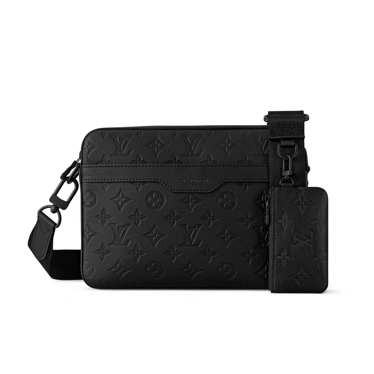 Louis Vuitton Trio Men's Black Classic Old Flower Adjustable Shoulder Strap Embossed Leather with Cowhide Trim Messenger Bag Shoulder Crossbody Bags #74931