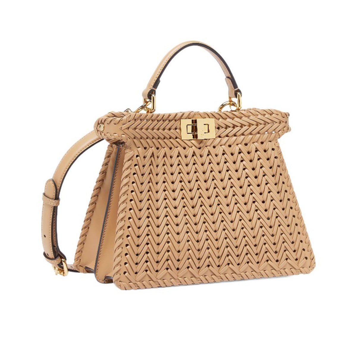 Fendi Woven Leather Handbag Casual Bags Fashionable Gold Buckle Crossbody Bag #71288