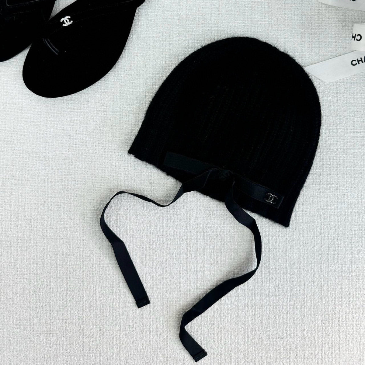 Chanel Women's Fall/Winter Black Floppy Knit Hat Cap #72794