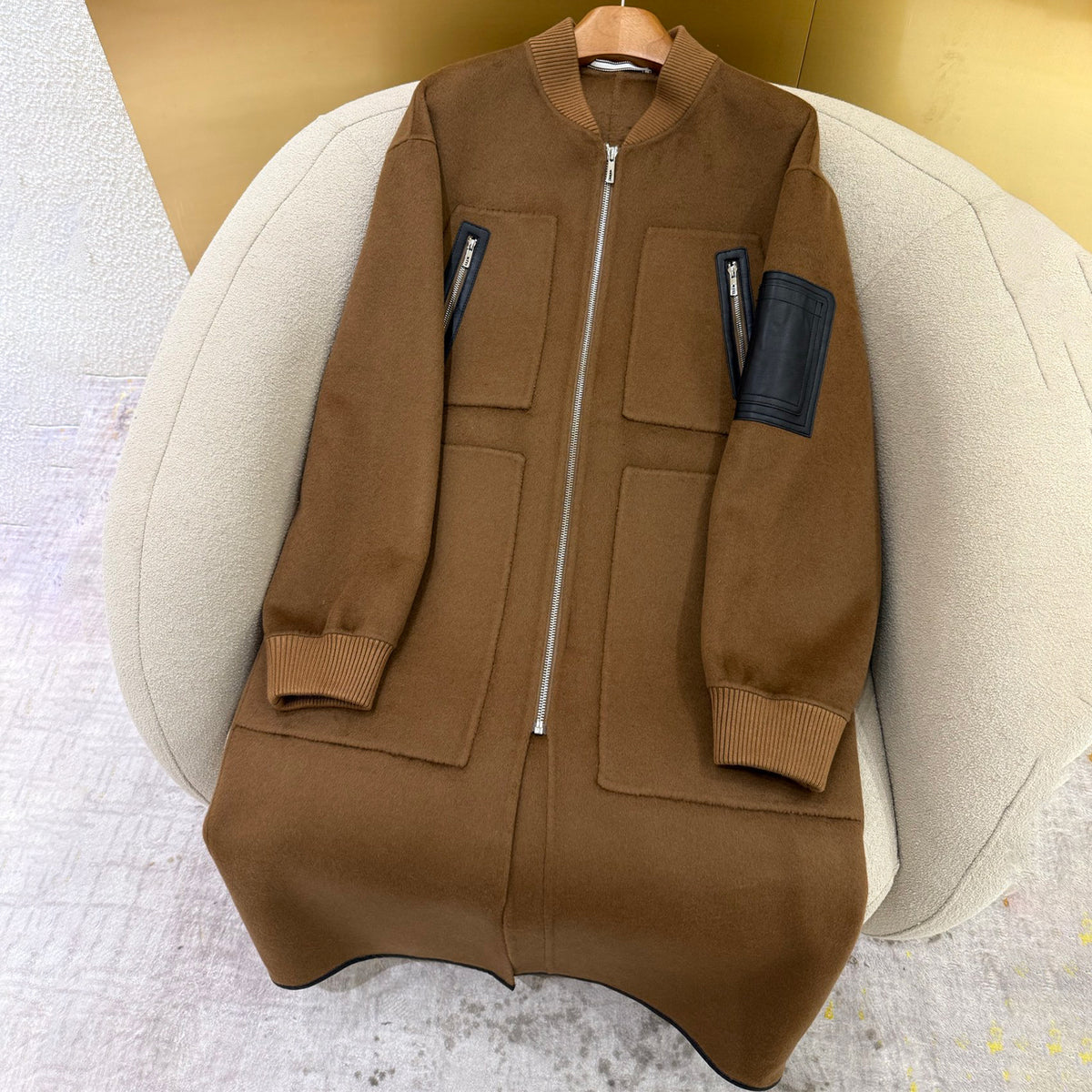 Hermes Women's Spring/Fall Four-Pocket Reversible Cashmere Zipper Solid Color Straight-Cut Long Coat Jacket Ngvp #2584