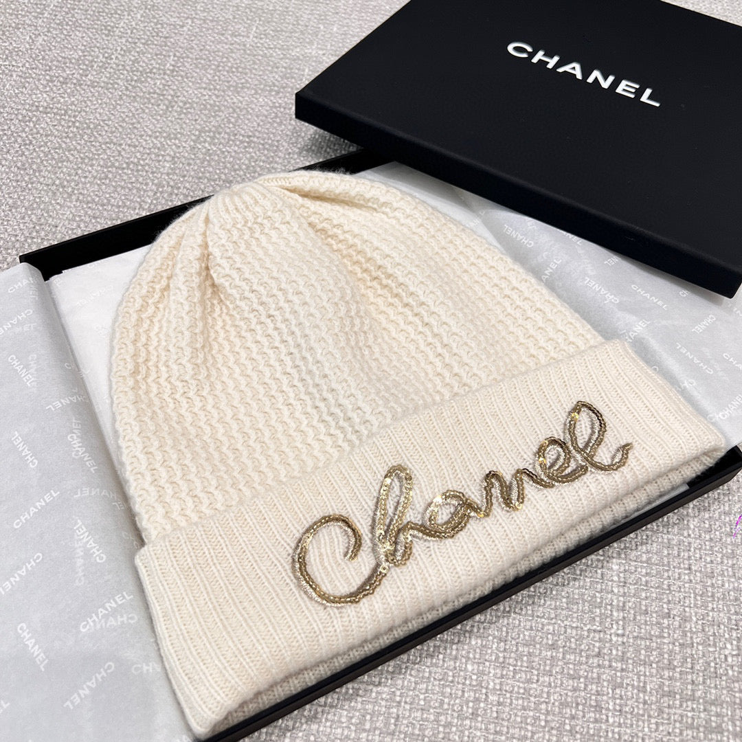 Chanel Cashmere Knit Hat Gloves Scarf #96642
