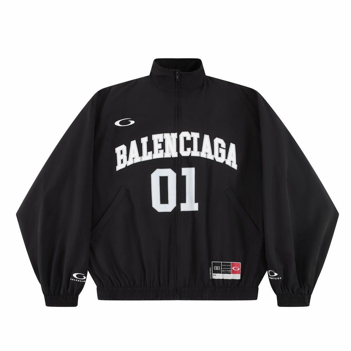 Balenciaga Men's Retro Basketball Sportswear Black High Street Standing Collar Zip Jacket Wide Leg Casual Trousers Pants Suit Set #71859