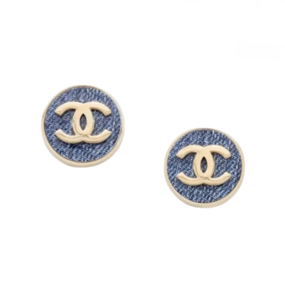 Chanel Buttons Earrings Metal Denim #393718