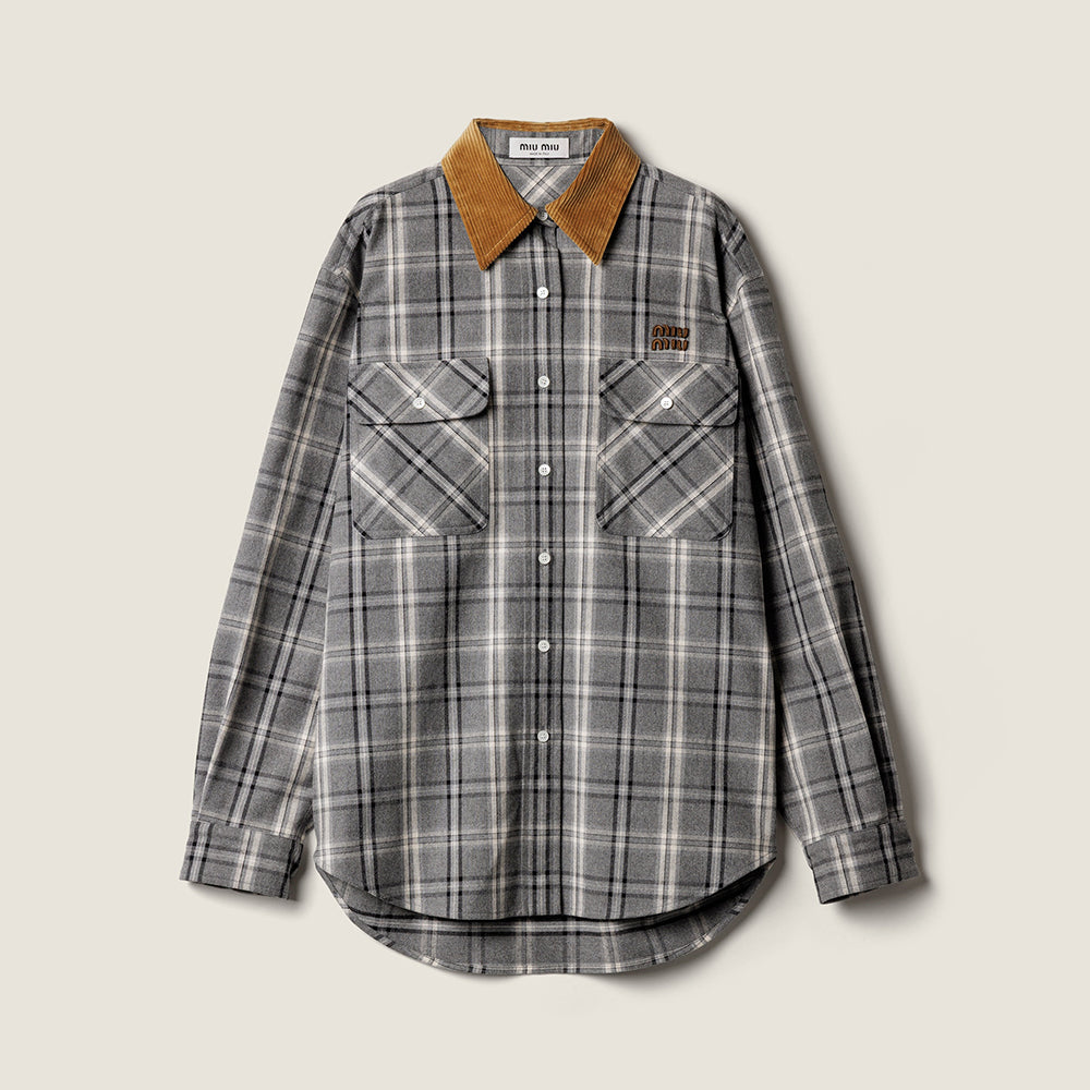 MiuMiu Slate Gray Checked Flannel Shirt Miniskirt #333609