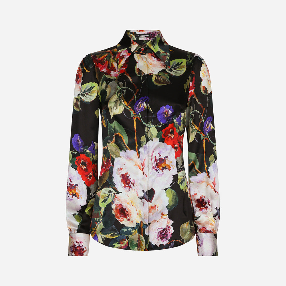 Dolce Gabbana Satin Shirt With Rose Garden Print #334427