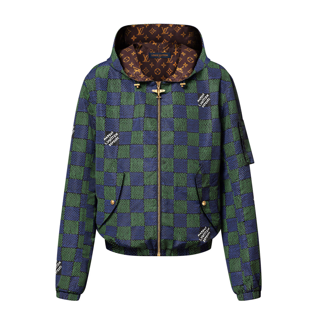 Louis Vuitton Men's Spring and Autumn Plaid Reversible Windproof Hooded Zipper Long Sleeve Jacket #75341