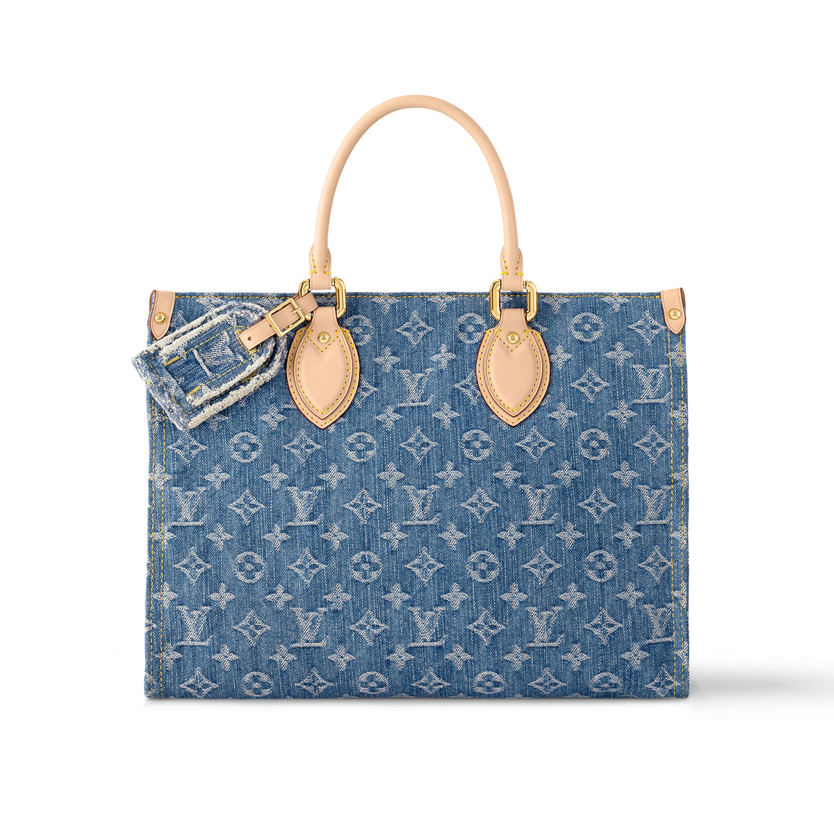 Louis Vuitton OnTheGo Women's Blue Denim Patchwork Cowhide Alphabet Print Shopping Bag Tote Bags #99266