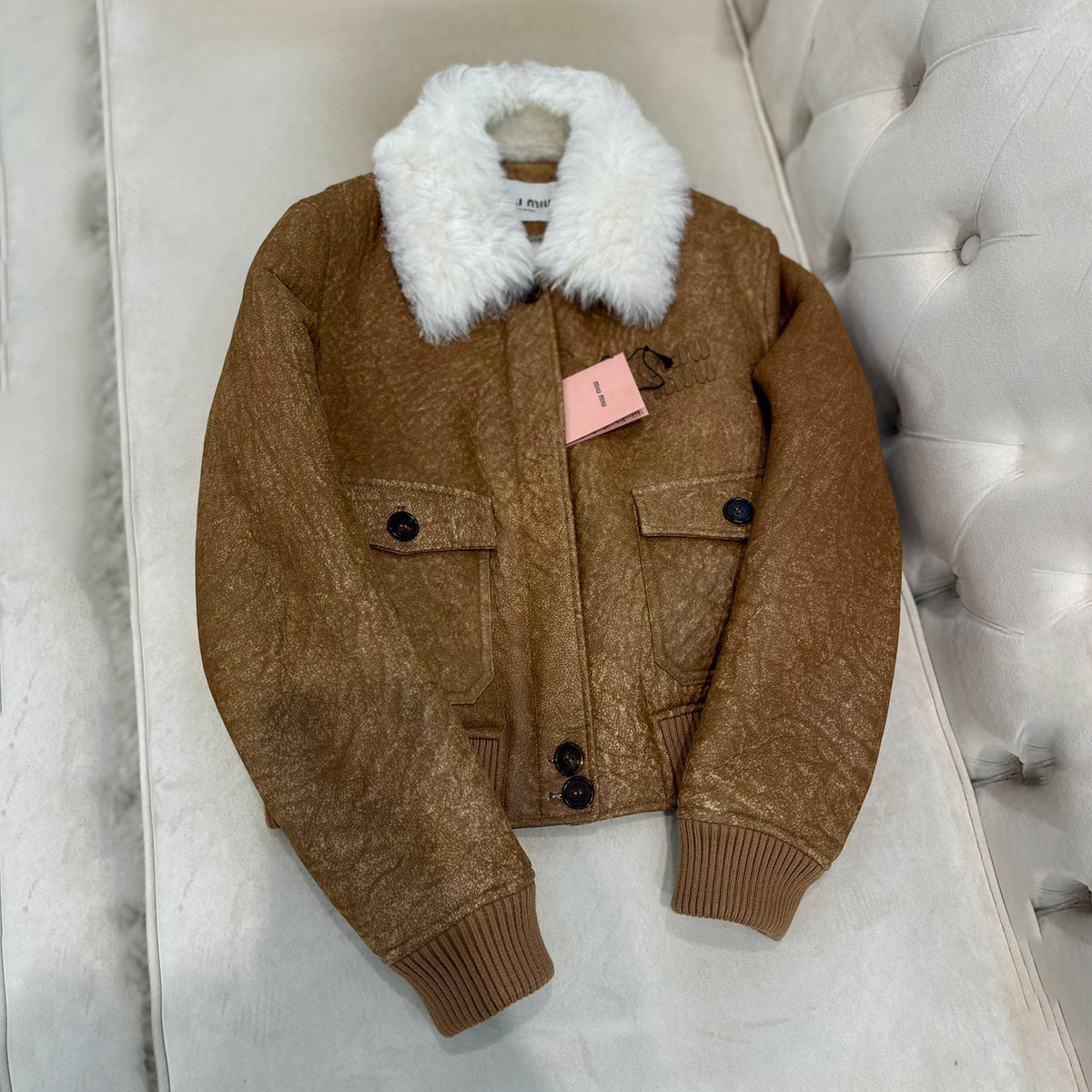 MiuMiu Women's Winter Fashion Casual Solid Color Lapel Single Breasted Deerskin Suede Brushed Long-Sleeve Cotton Coat Jacket #78619