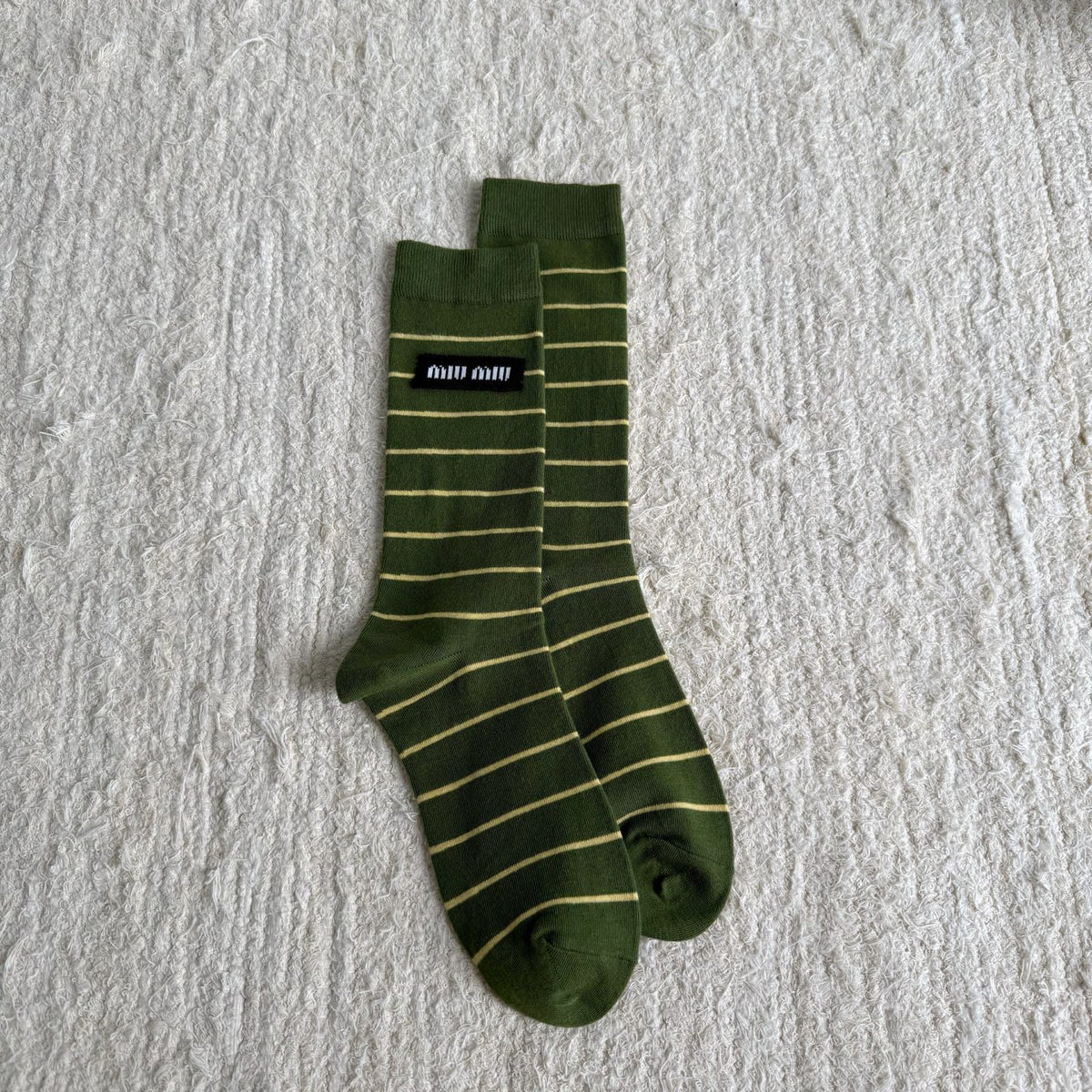 MiuMiu Contrast Striped Calf Socks #330895