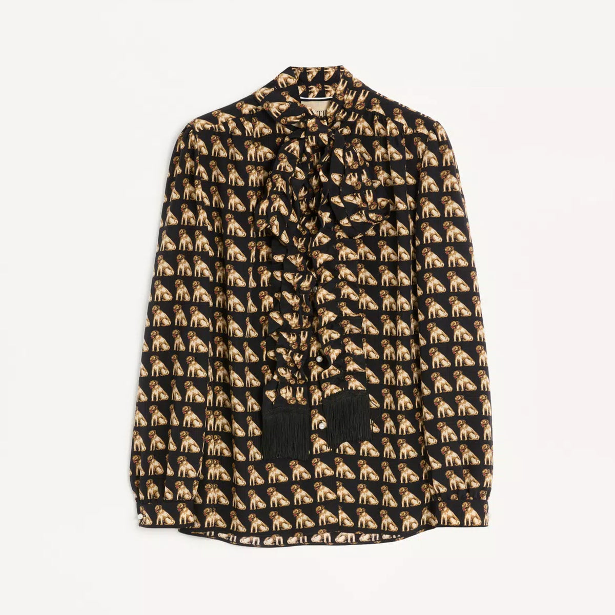 Valentino Women's Silk Spring/Fall Long-Sleeve Fitted Crepe De Shirt With Petit Charles Print Ngvp #2386