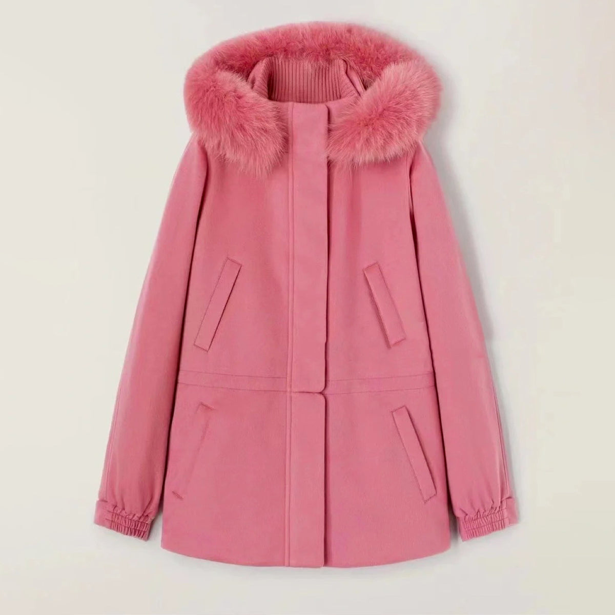 Loro Piana Lcery Short Women's Ski Jacket Furry Collar Warm Fashion Long Sleeve Jacket Elegant Temperament Loose Casual Coat  Ngvp #2418