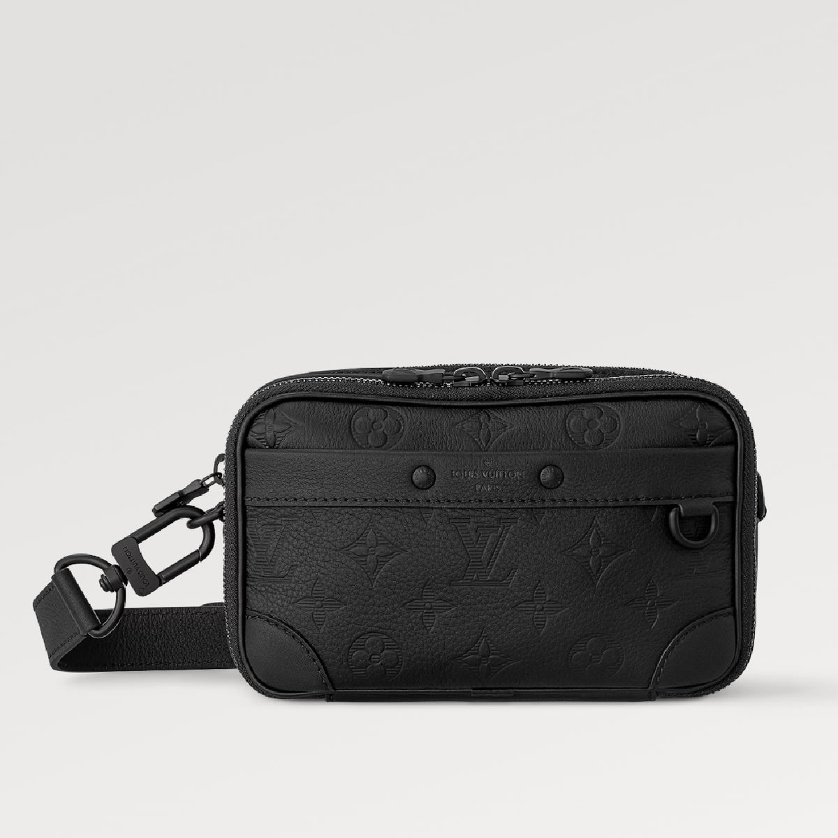 Louis Vuitton Men's Black Full Leather Embossed Mini Messenger Bag Camera Box Bag Crossbody Bag #98288