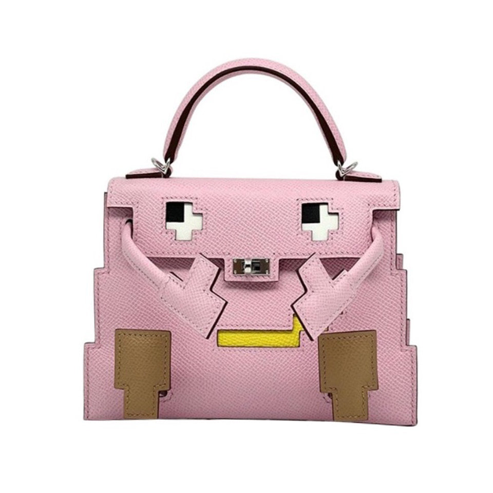 Hermes Women's Fashion Kelly Doll Mosaic Doll Silver Buckle Epsom Calf Leather Handbag Crossbody Bag #98632