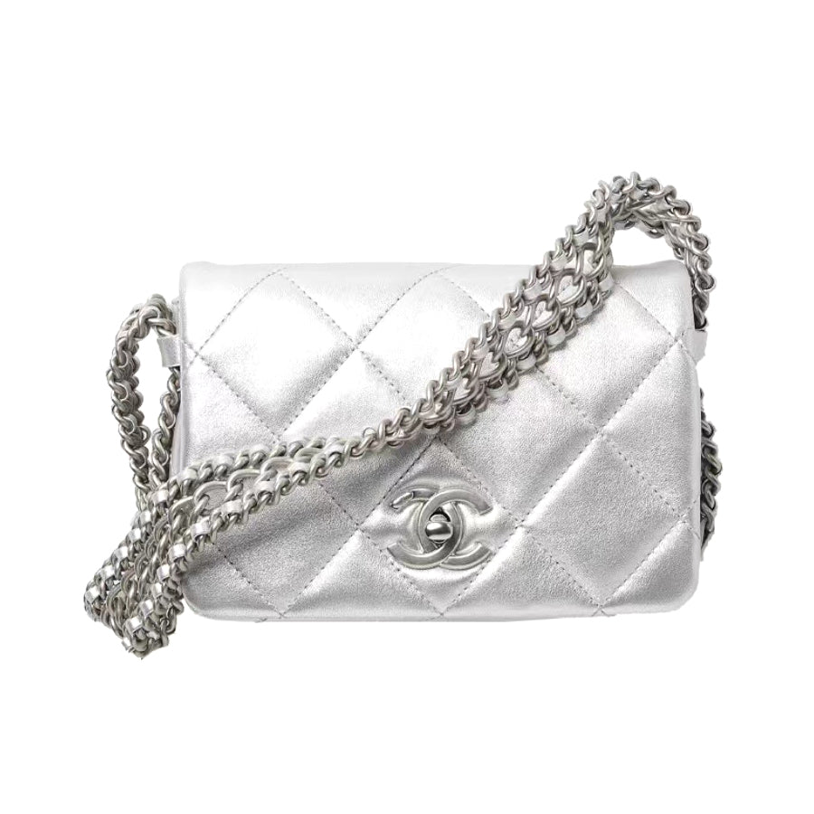 Chanel Women's Silver Lambskin Mini Mouth Cover Bag Chain Shoulder Bags #98848