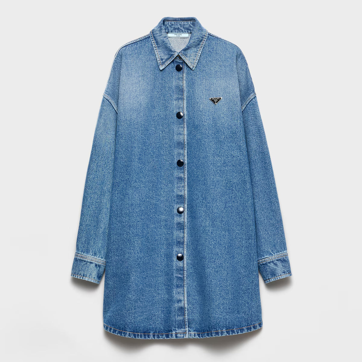 Prada Denim Shirt Women's Fall And Winter Do Old Loose Oversize Fashion Easy Casual Style Triangle Metal Emblem Logo Shirt Jacket #81441