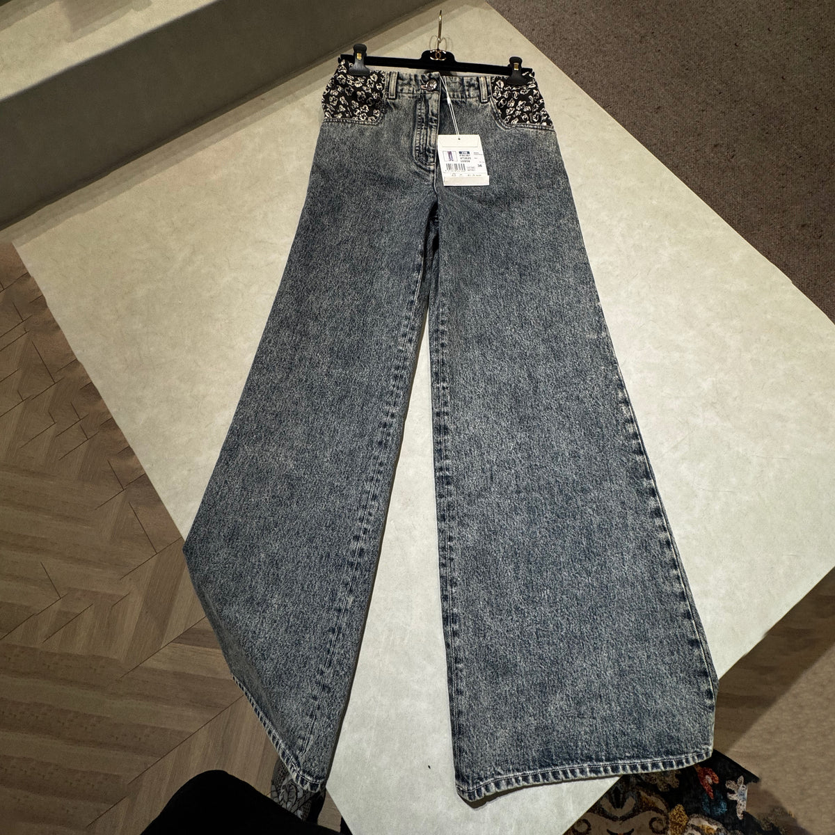 Chanel Women's Spring/Fall Fashion Classic Print Washed Zipper Button Camellia Denim Pants #78886