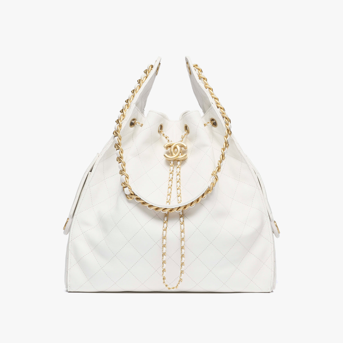 Chanel Women's Classic Double C Logo Solid Color Cowhide & Leather Tote Shoulder Bag Bags #77978
