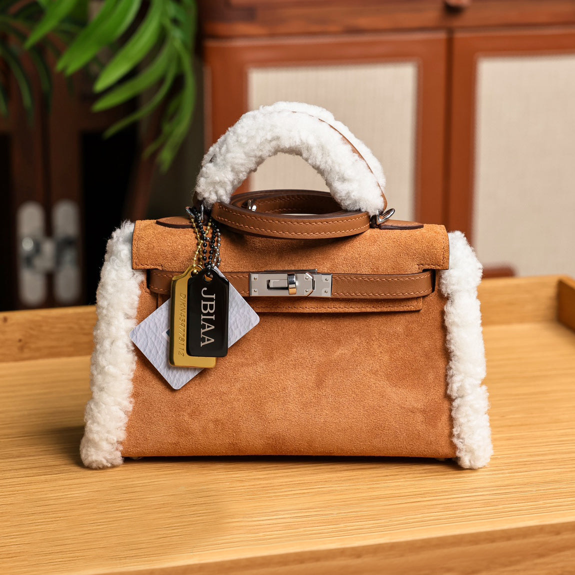 Hermes Kelly20 Women Golden Brown Suede Plush Fashion Temperament Tote Shoulder Bag Bags #74555