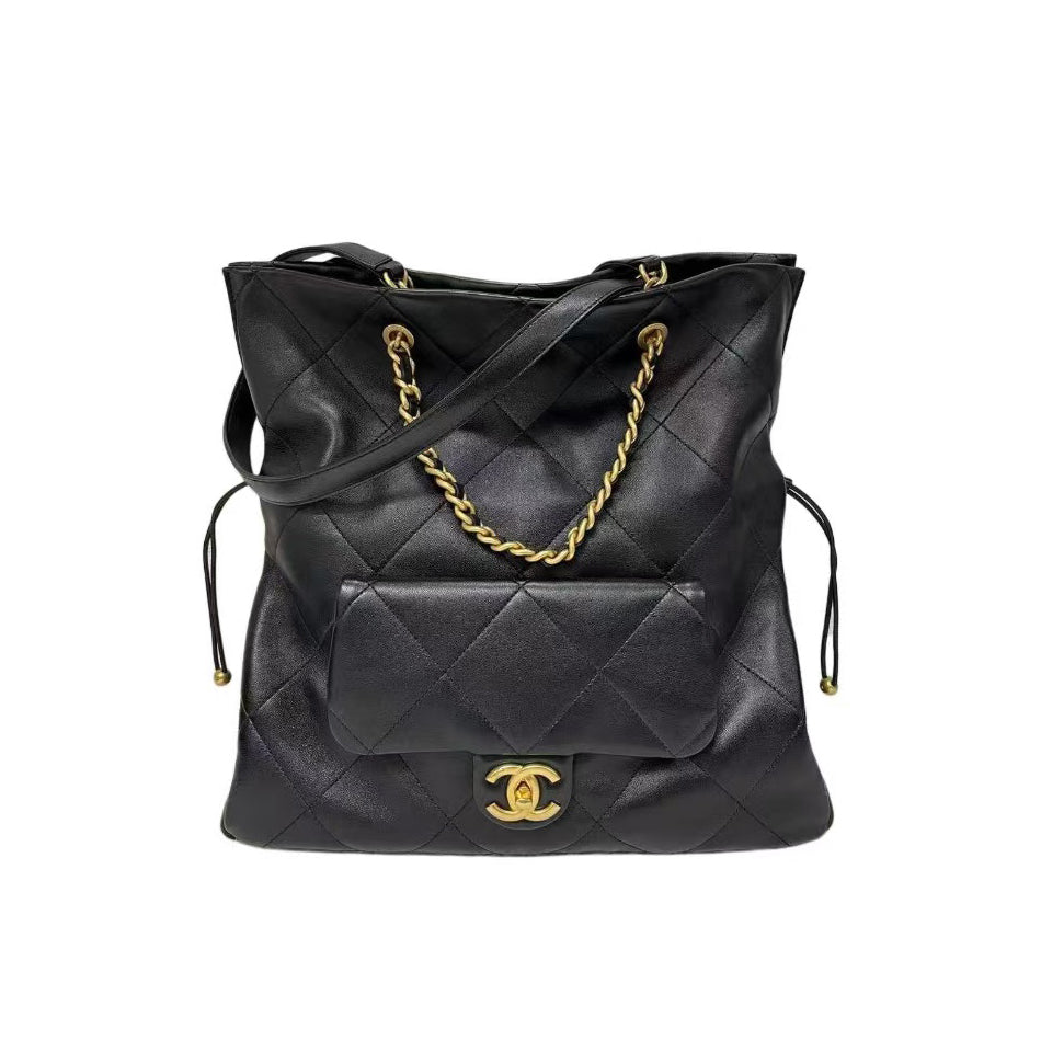 Chanel Women's Gold Metallic Lattice Quilted Solid Color Lambskin Shoulder Handbag Bag Bags #74882