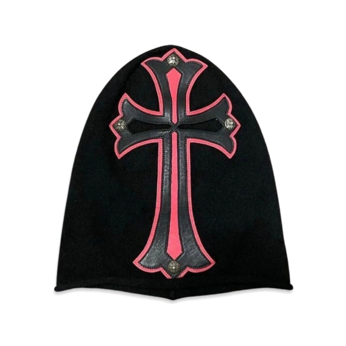 Chrome Hearts Men's Black and Red Cross Patchwork Leatherface Photo Hooded Hat Cap #72853