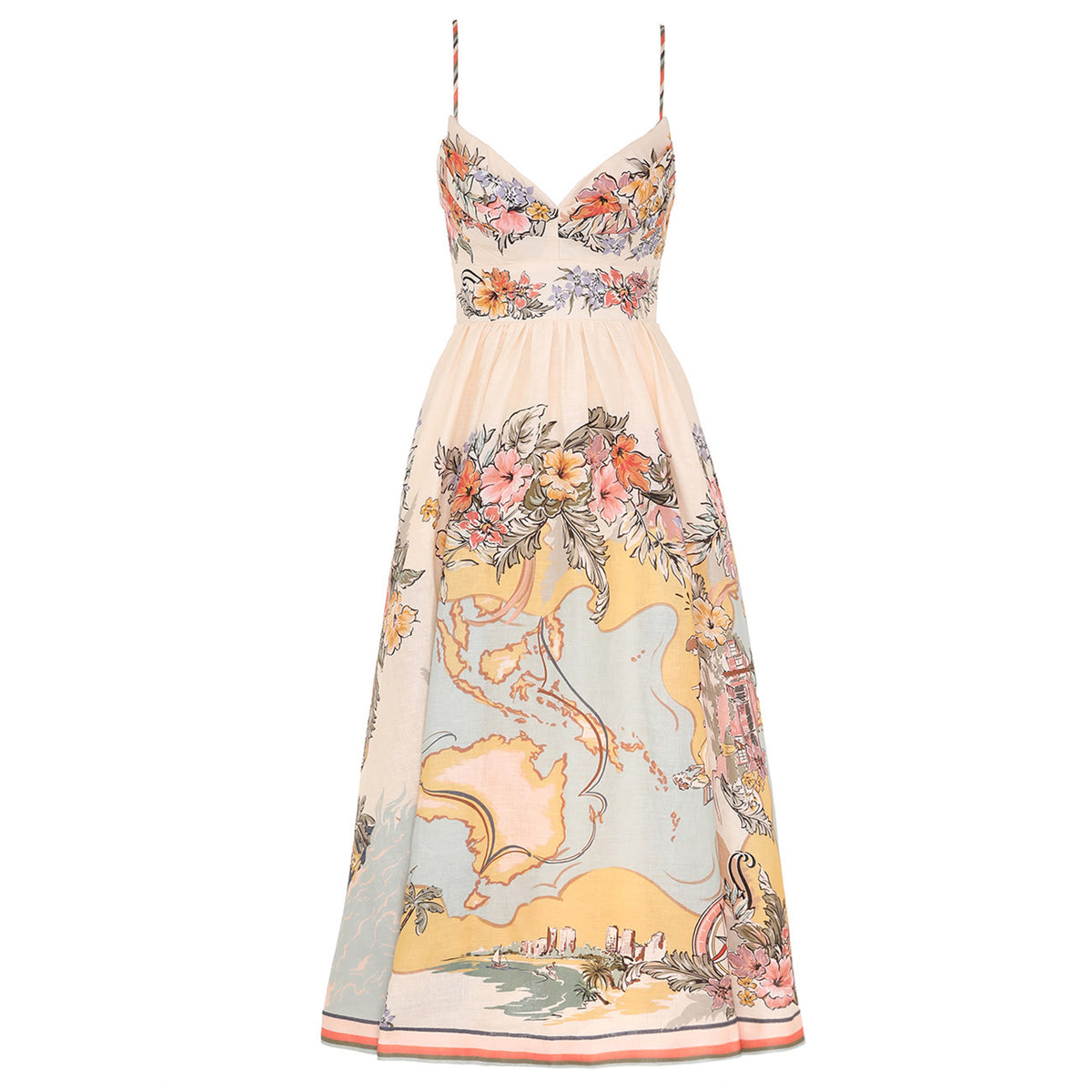 Zimmermann Tallow Tucked Bodice Dress Women's Fashion Elegant Temperament Long Vest Dress Floral Printed Dresses Ngvp #1962