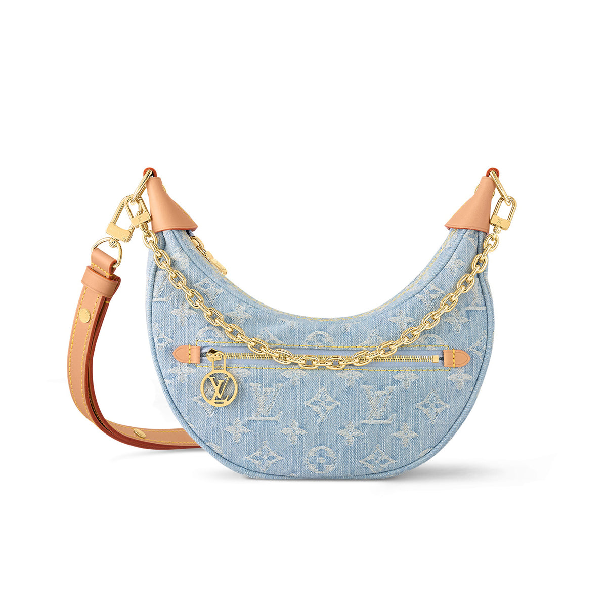 Loop Louis Vuitton Women's Blue Denim Aged Cowboy With Leather Crescent Tote Shoulder Bag Bags #72165
