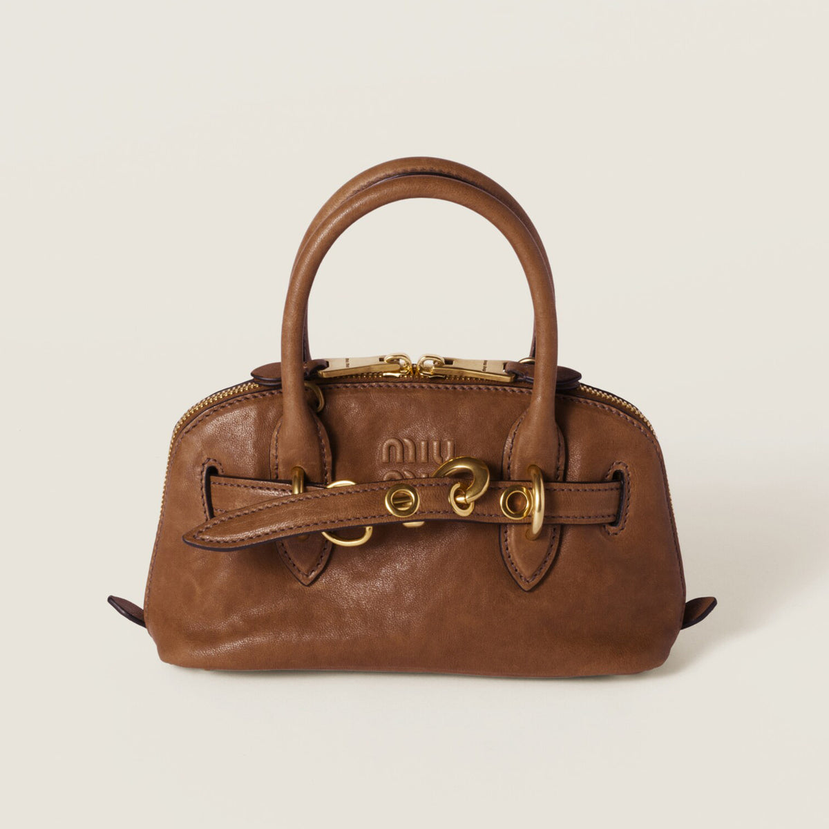 MiuMiu Aventure Nappa Women's Pure Color Embossed Letter Leather Shoulder Mini Tote Bag Bags #74617