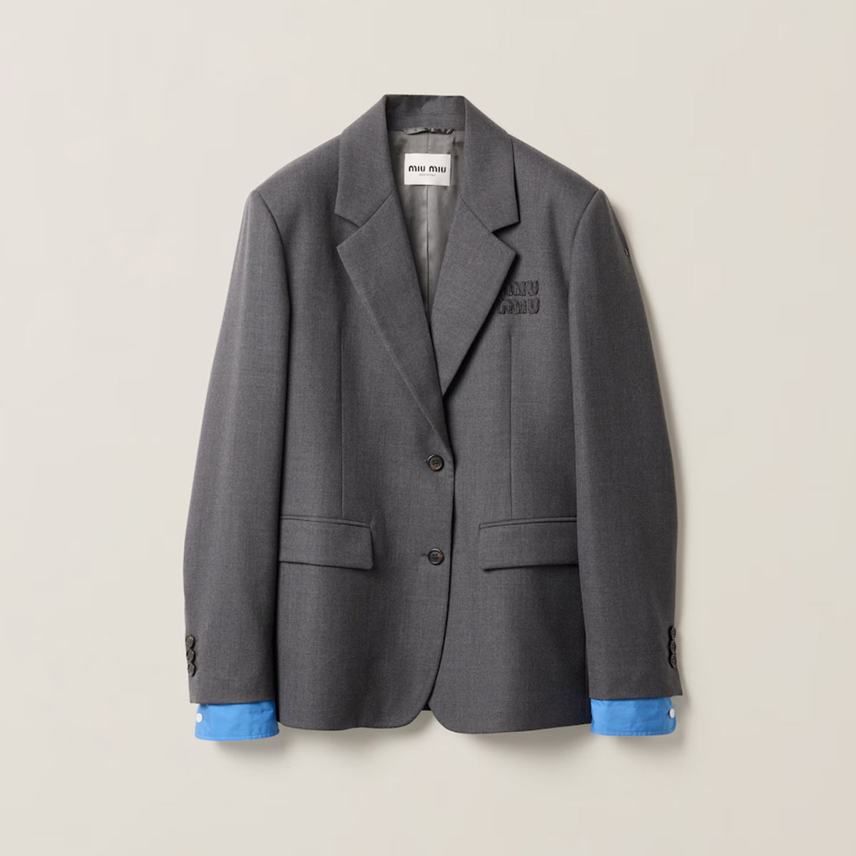 MiuMiu Women's Spring And Autumn Single-breasted Gabardine Jacket Colorblocked Lapel Wool Fitted Blazer Jacket #71944