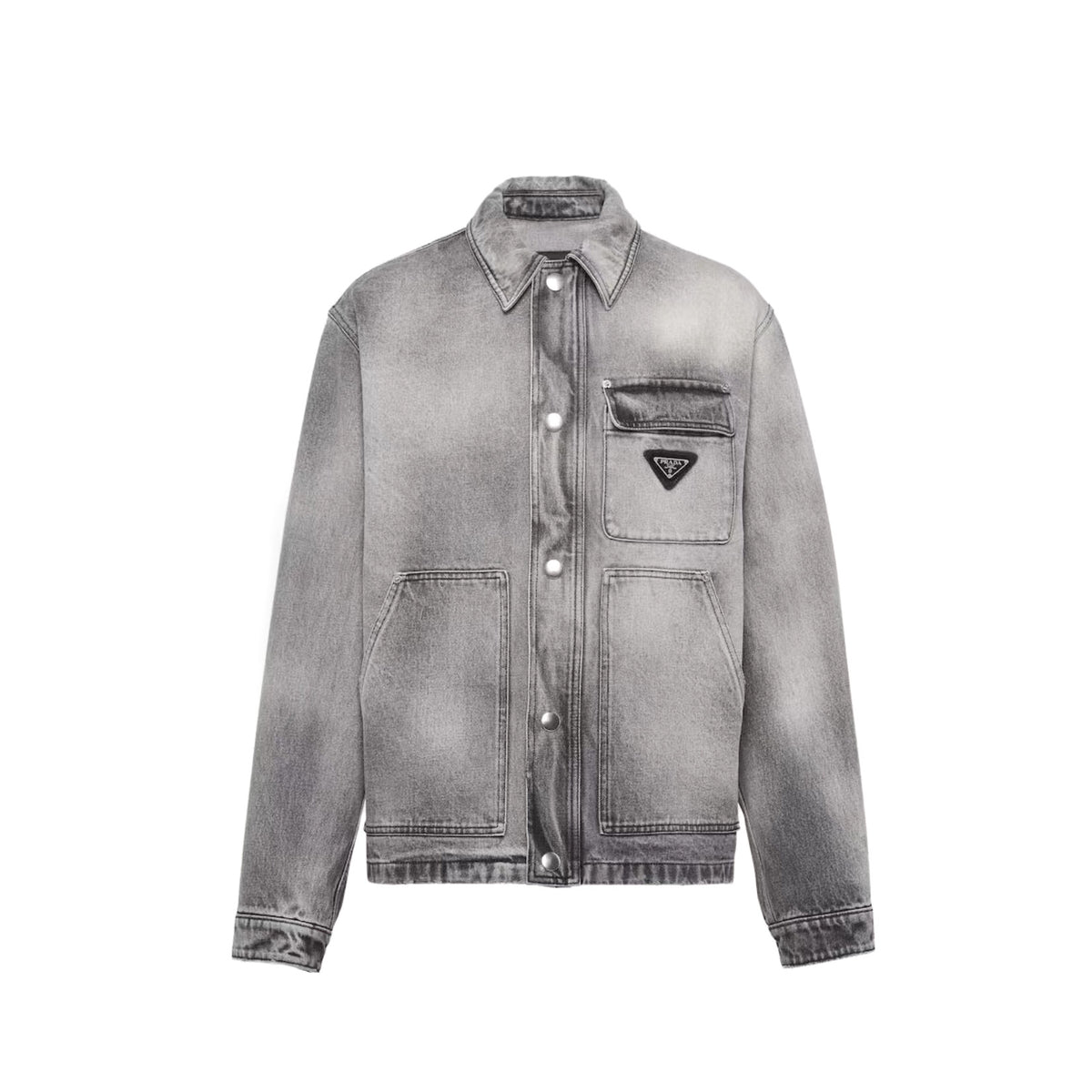 Prada Men's Spring/Autumn Solid Color Triangle Logo Single-Breasted Casual Denim Jacket #77989