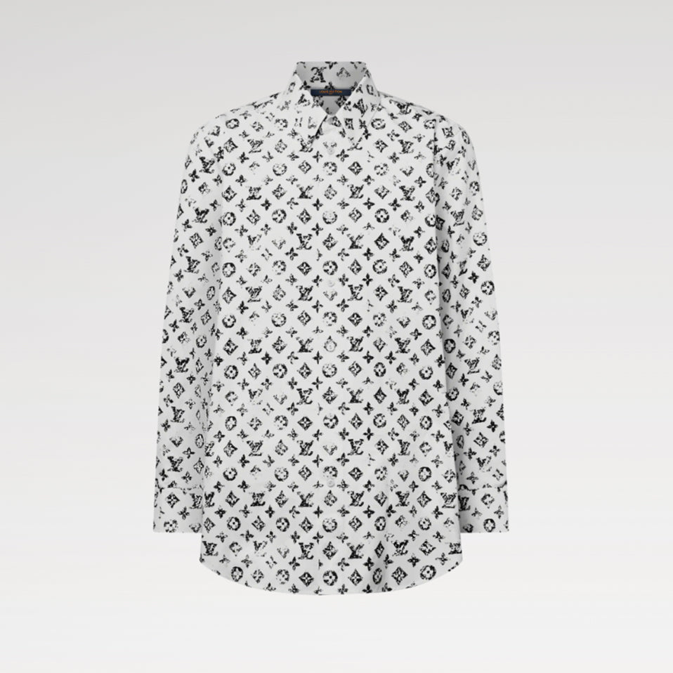 Louis Vuitton Women's Spring/Autumn Graphic Monogram Cotton Collared Loose-Fitting Long-Sleeved Shirt #81511