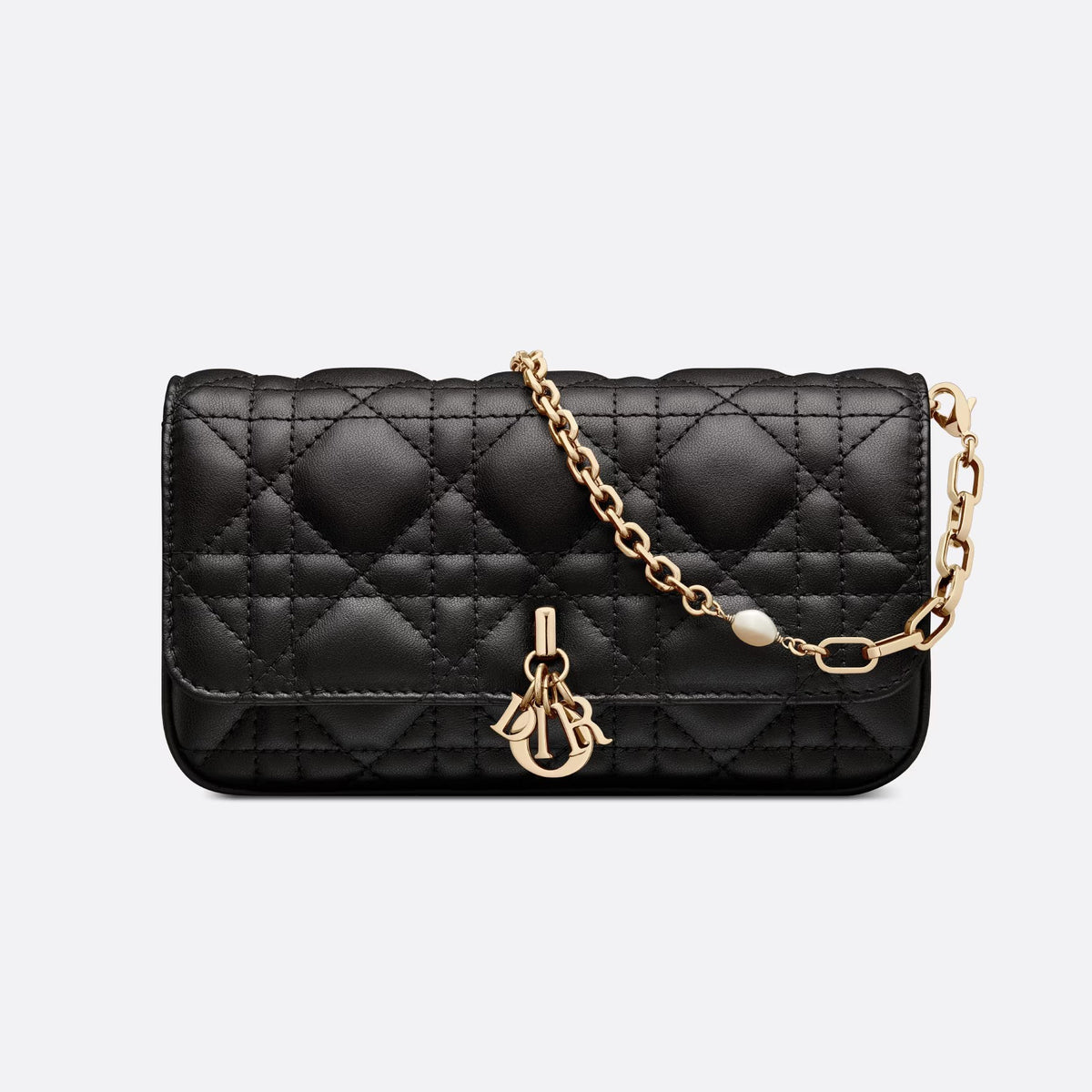 Dior Women's Removable Chain Shoulder Strap Black Vine Checkered Lamb Leather Clutch Shoulder Slanting Cell Phone Bag Bags #98386