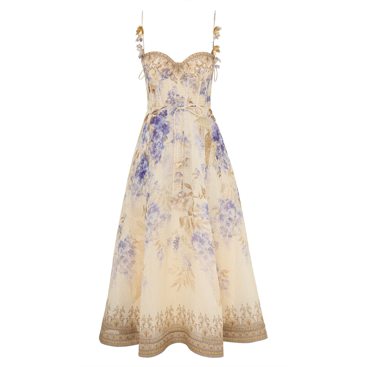 Zimmermann Dawning Picnic Dress Women's Spring And Summer Silk Linen Mid-length Dress Heart-shaped Neckline Spaghetti Straps Large Hem Dress Fashionable Temperament Elegant Luxury Dresses #81131