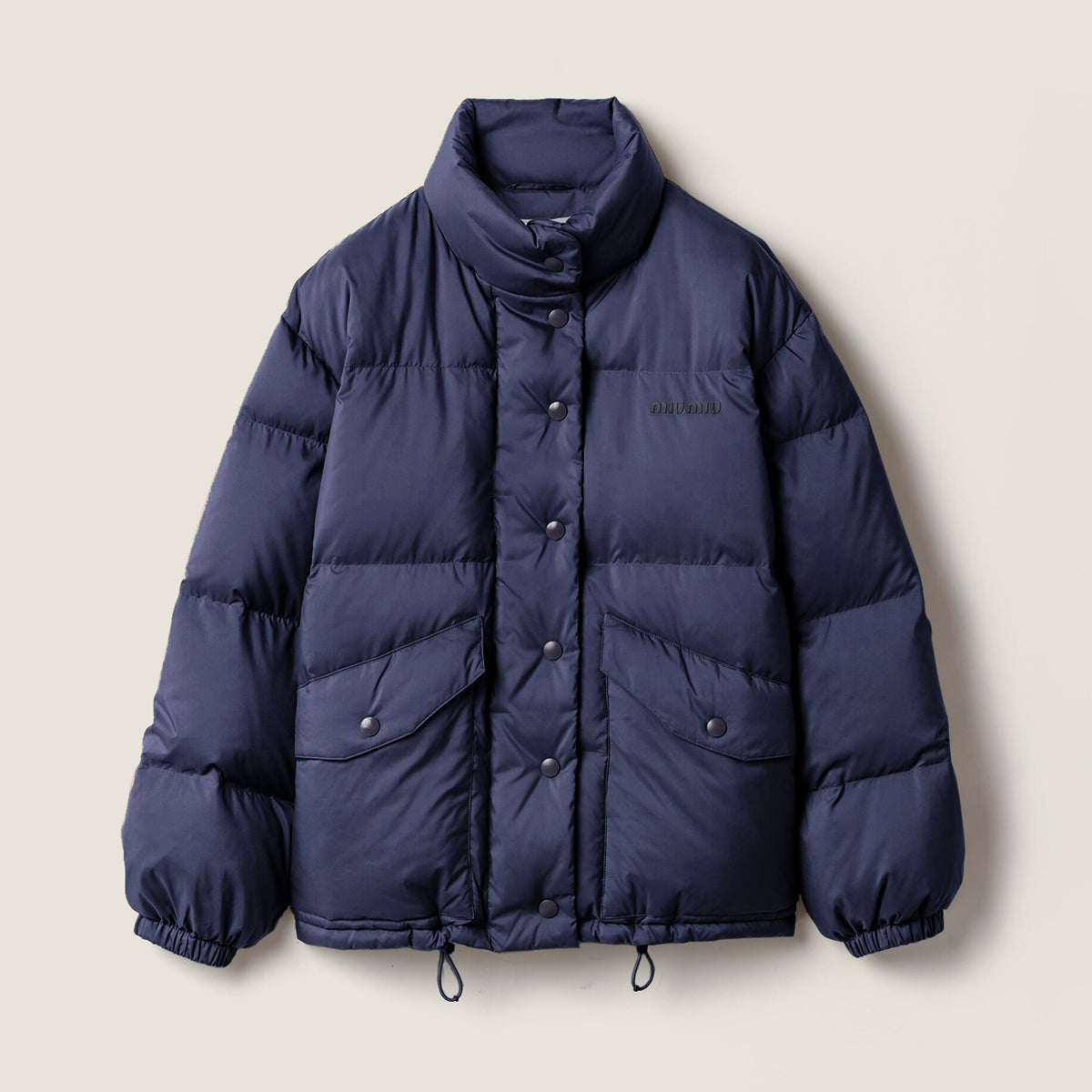 MiuMiu Women's Logo-Print Stand Collar Goose Down Jacket Autumn/Winter Solid Color Long Sleeve Jacket #81741