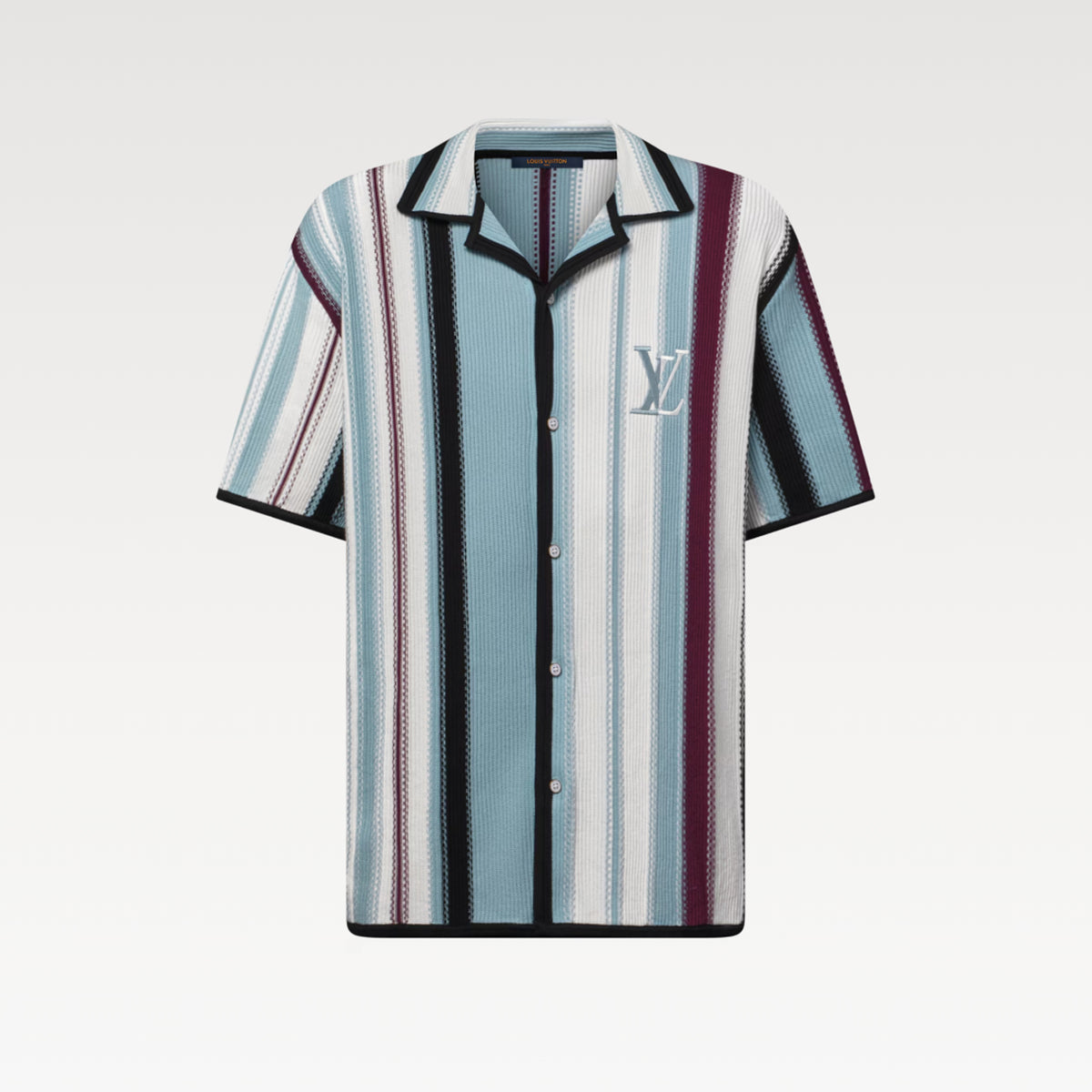 Louis Vuitton Men's Summer Embroidered Logo Stripe Crochet Single Breasted Short Sleeve Shirt Casual Lace Up Shorts Suit Set #81258