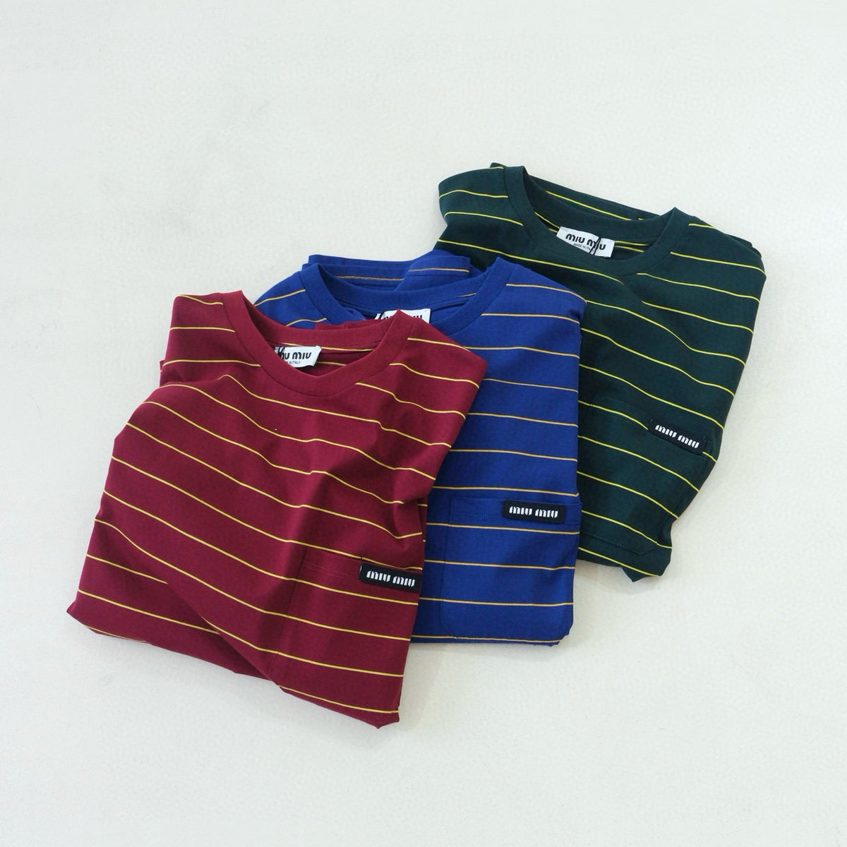 MiuMiu Women's Color Blocking Striped Logo Summer Round Neck Solid Color Knit Short Sleeve Jersey T-shirt Set Of Three #76678