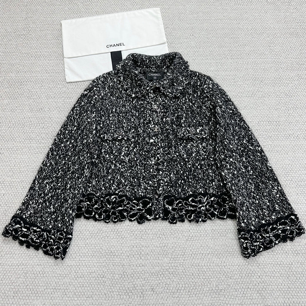 Chanel Women's Autumn/winter Luxury 3d Floral Knitted Sweater Cardigan Fashionable Elegant And Exquisite M¨¦lange Knit Collared Cardigan Short Skirt #334775