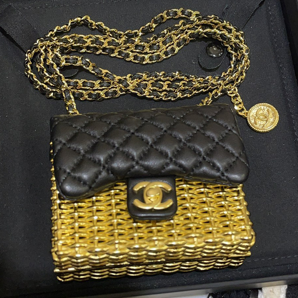 Chanel Black Diamond Lambskin Metallic Braid Mini Evening Bag #385821
