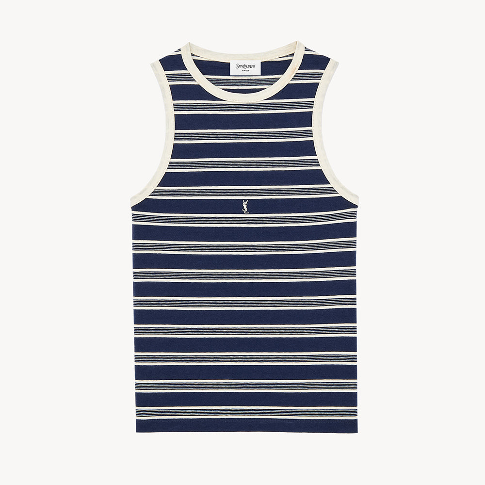 Saint Laurent Cassandre Tank Top in Striped Cotton Jersey in Blue #379142