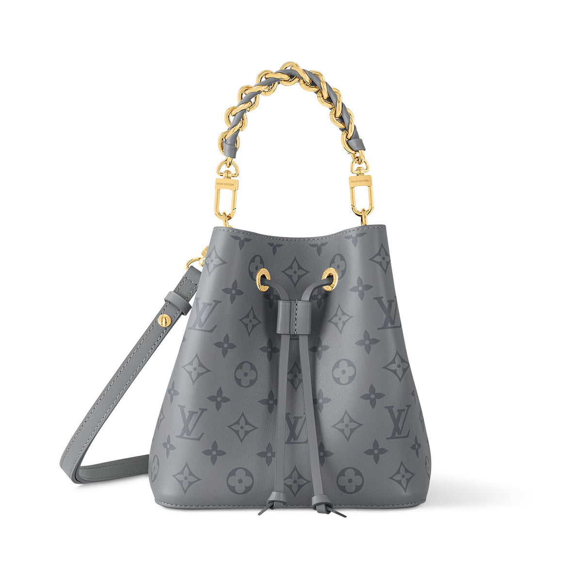 Louis Vuitton Women's Gray Letter Drawstring Closure Calfskin Shoulder Crossbody Handbag Bag Bags #72882