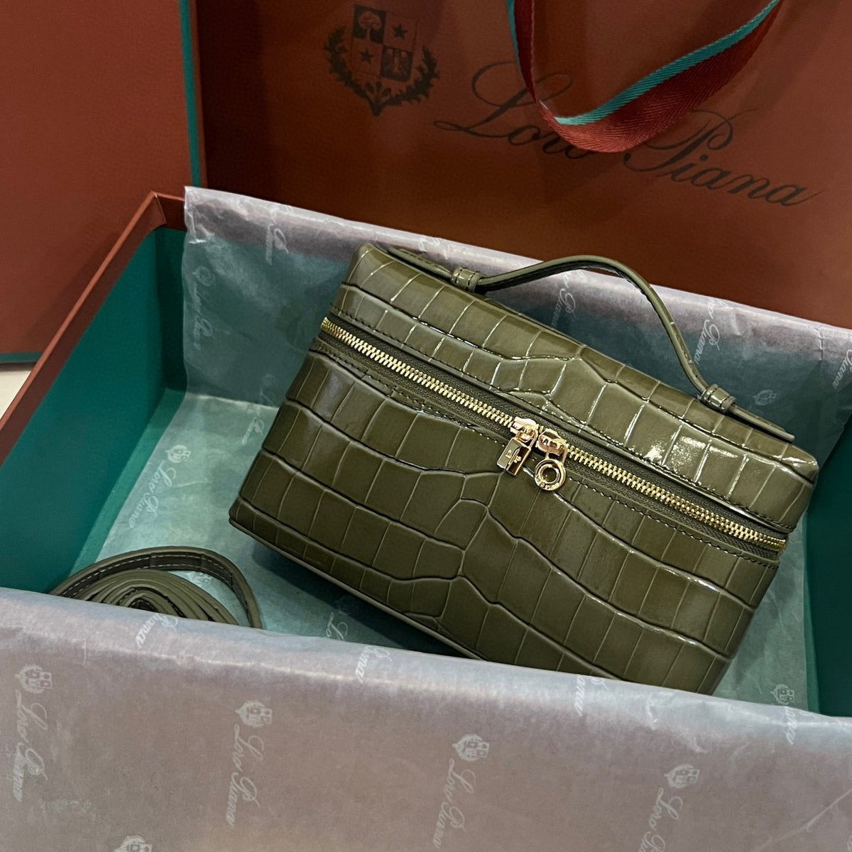 Loro Piana  Crocodile Textured Leather Clutch Bag Bags #57992