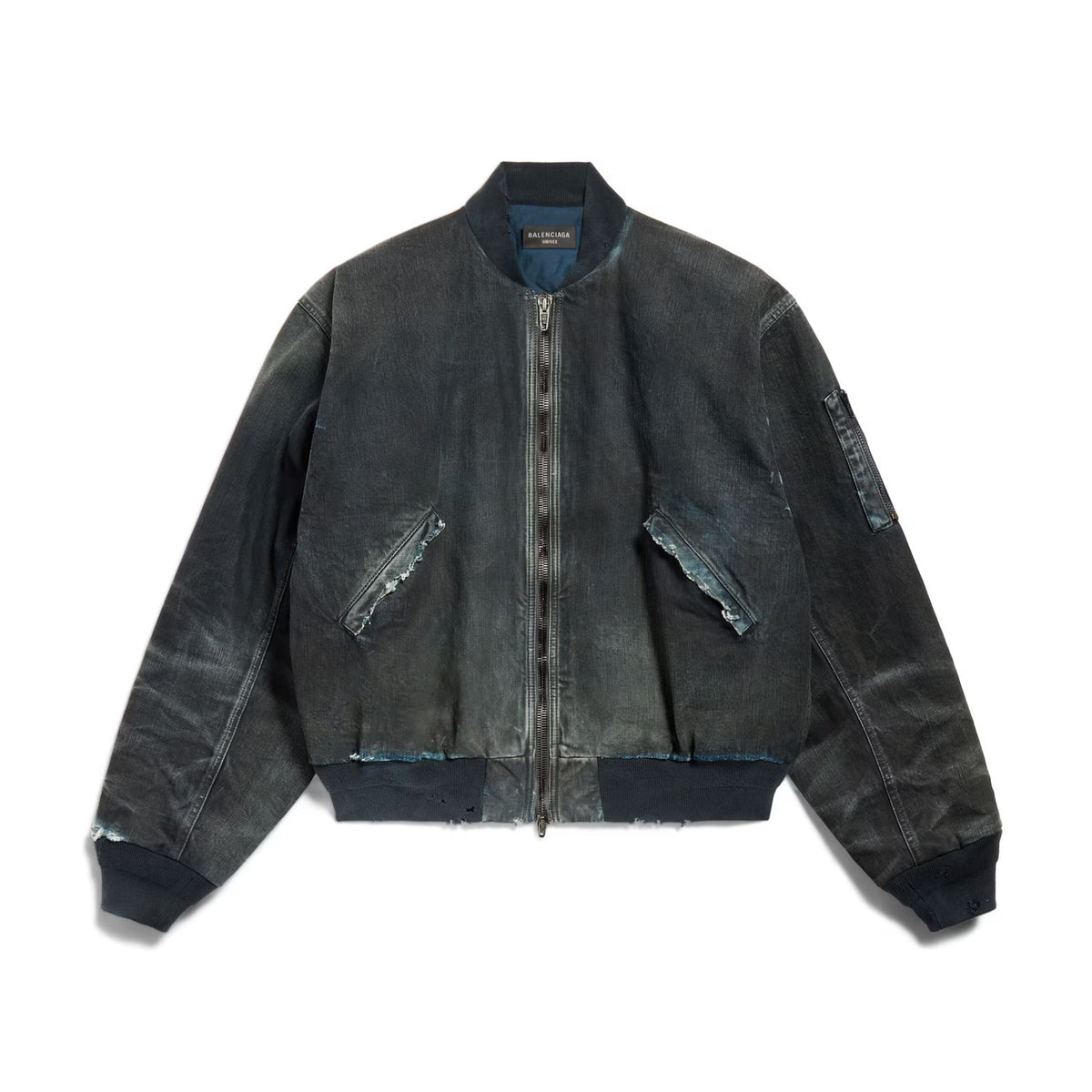 Balenciaga Men's Women's Spring And Autumn Washed And Old Loose Cotton Hole Breaking Long Sleeve Blue Bomber Jacket Ngvp #9848