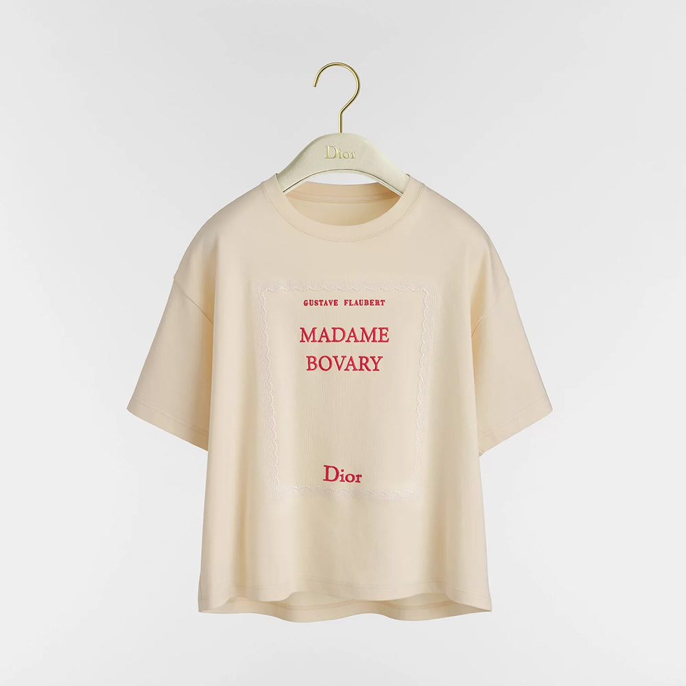 DIOR Book Cover Oversized Cropped T-Shirt Beige and Red Cotton Jersey #375762