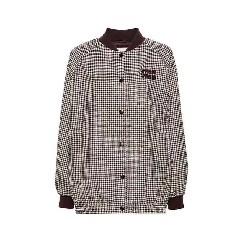 MiuMiu Women's Single-Breasted Checkered Round-Neck Solid-Color Spring/Fall Long-Sleeve Jacket #81591