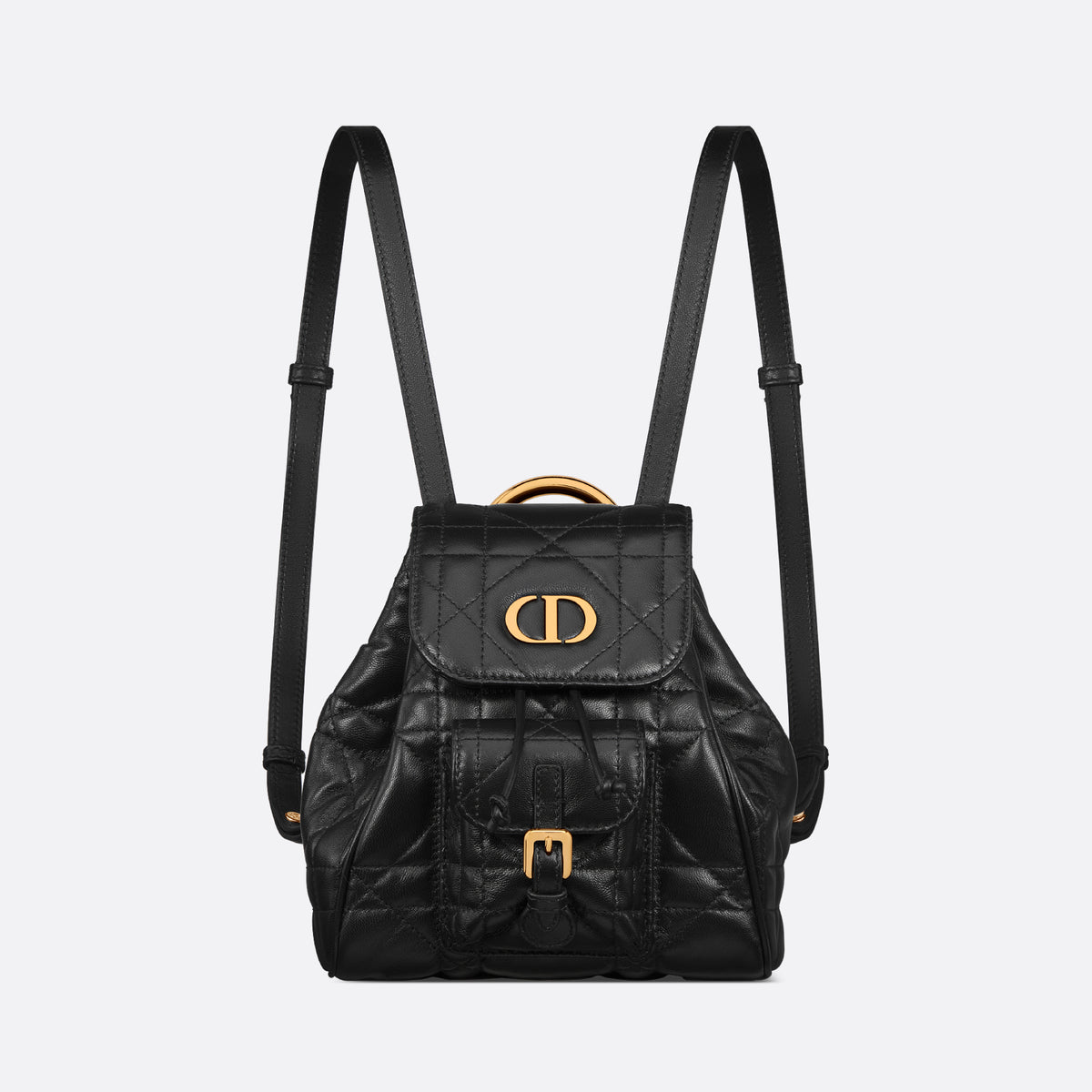Dior CARO Women's Black Adjustable Leather Shoulder Strap Flap Drawstring Closure Shoulder Bag Bags #73617