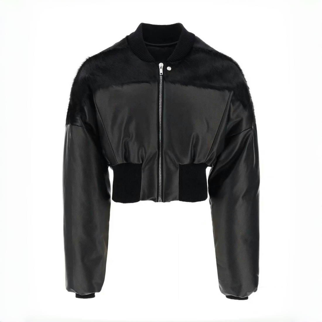 Rick Owens Men's Autumn And Winter Fur Splicing Leather Down Jacket Dark Style Fashion High Street Hip Hop Zip Short Jacket Ngvp #9825