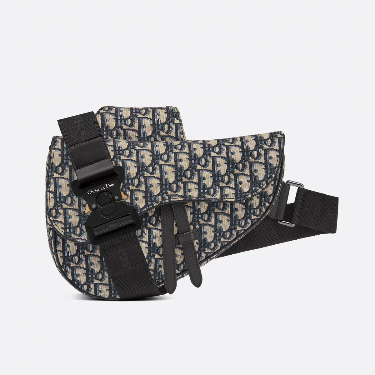 Dior Men's Black Embossed Pattern Magnetic Flap Leather Quilted Canvas Crossbody Bag Bags #74515