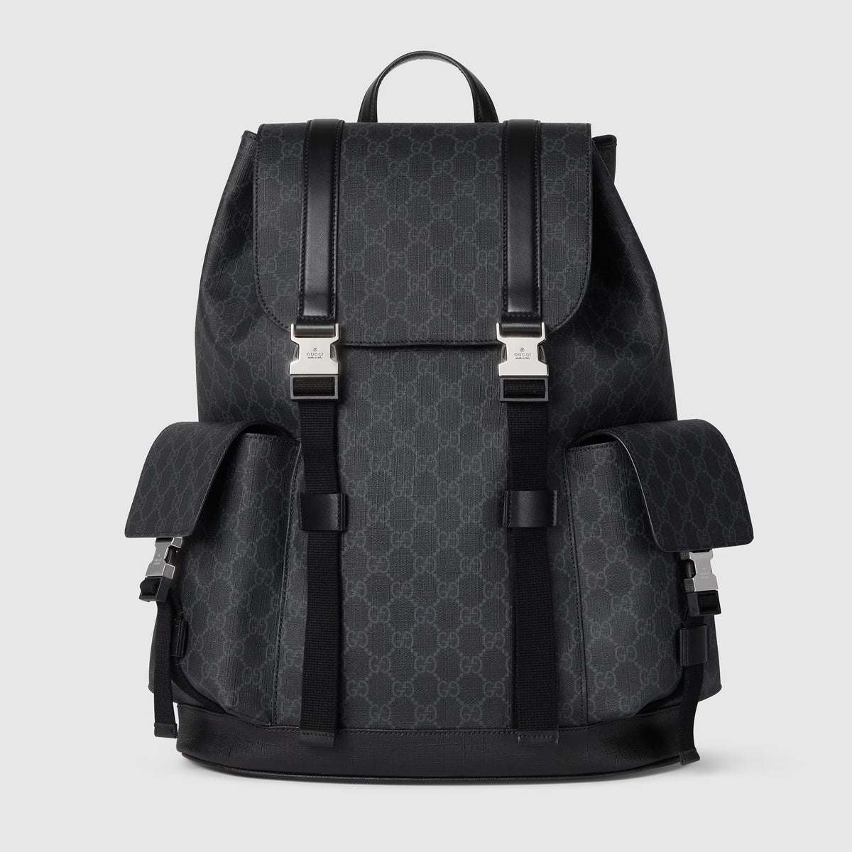 Gucci Men's GG Printed Canvas Splicing Leather Trim Red Webbing Adjustable Shoulder Strap Casual Bag Bag Black Backpack #71676